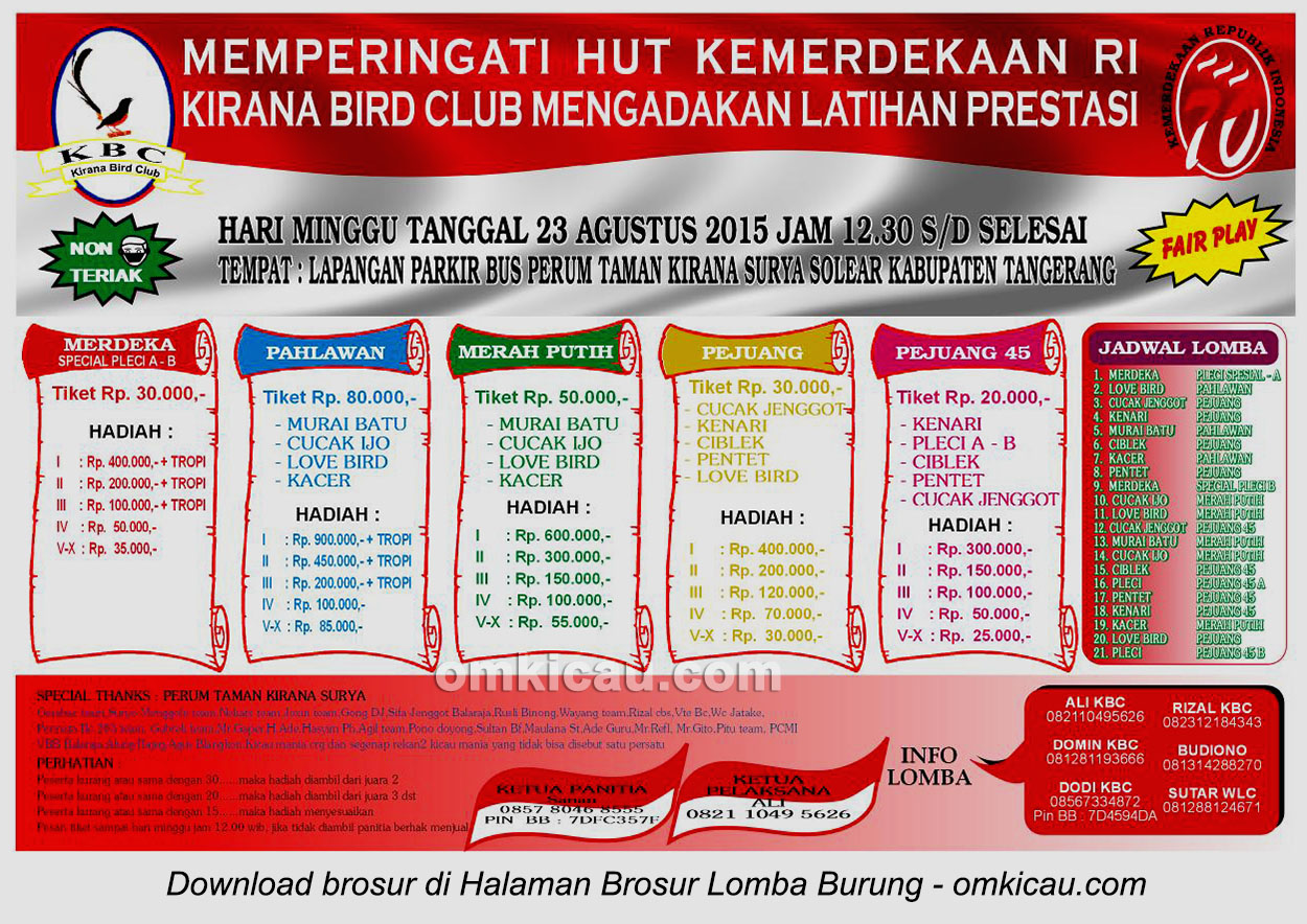 Brosur Latpres HUT Kemerdekaan RI - Kirana BC, Tangerang, 23 Agustus 2015
