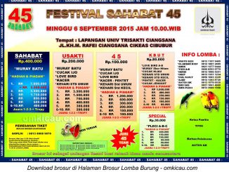 Brosur Lomba Burung Berkicau Festival Sahabat 45, Cibubur, 6 September 2015