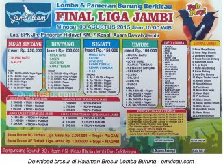 Brosur Lomba Burung Berkicau Final Liga Jambi, 9 Agustus 2015