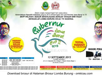 Brosur Lomba Burung Berkicau Gubernur Jawa Barat Cup II, Bogor, 13 September 2015