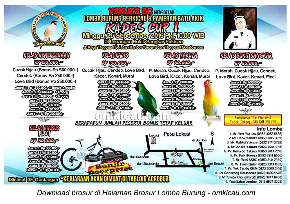 Brosur Lomba Burung Berkicau Kades Cup 1, Bondowoso, 20 September 2015