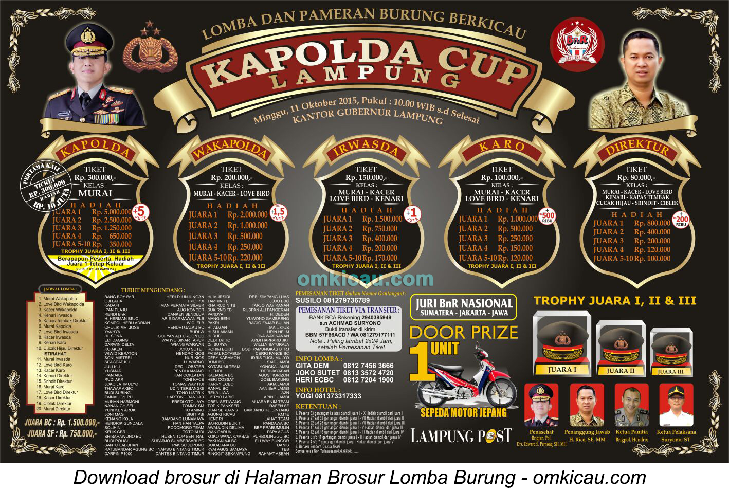 Brosur Lomba Burung Berkicau Kapolda Cup Lampung, Minggu 11 Oktober 2015