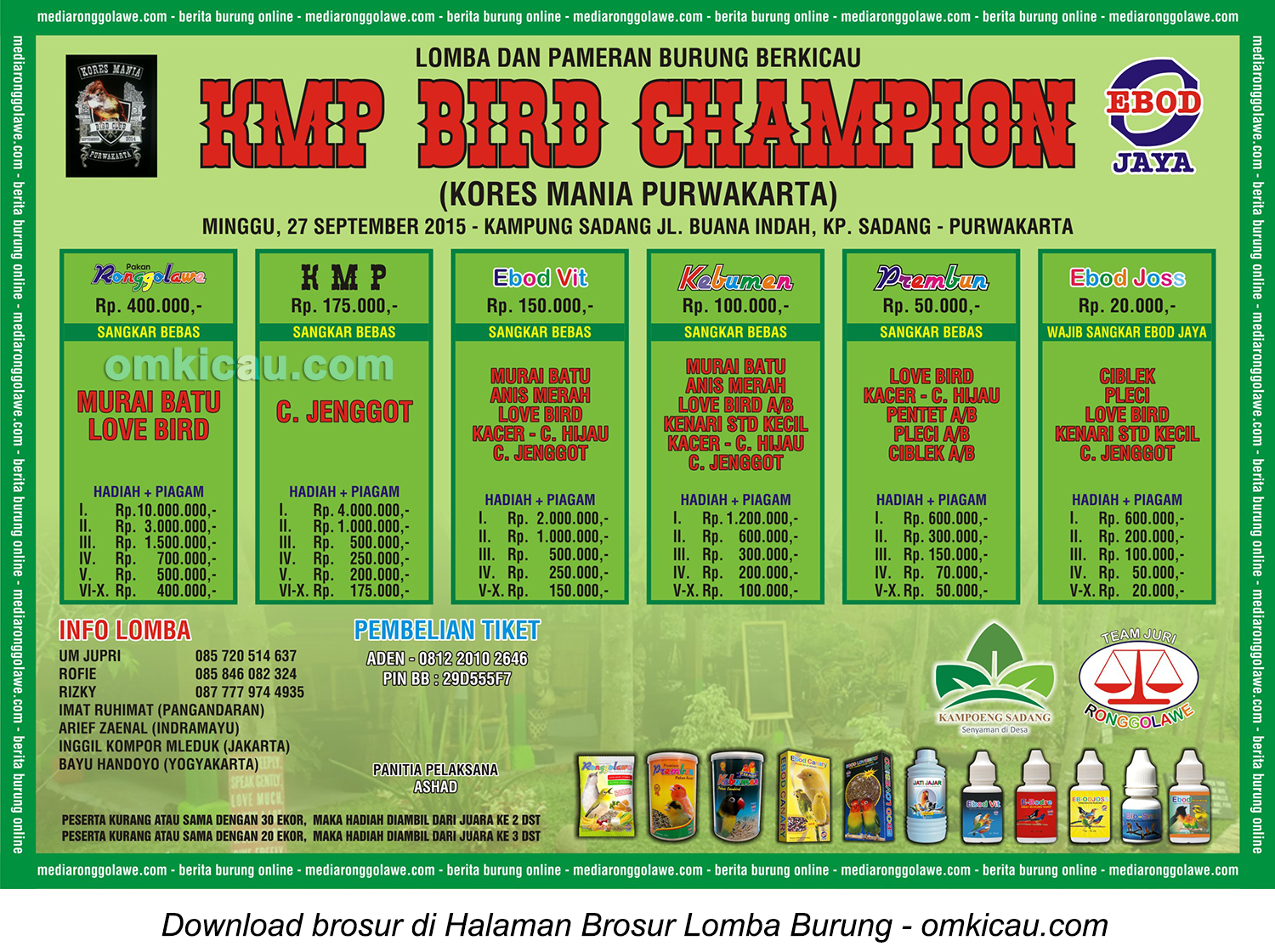 Brosur Lomba Burung Berkicau KMP Bird Champion, Purwakarta, 27 September 2015