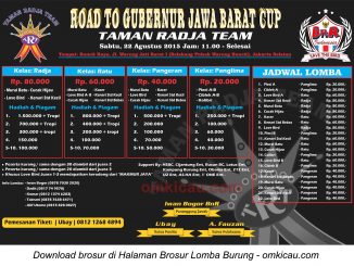 Brosur Lomba Burung Berkicau Road to Gubernur Jawa Barat Cup, Jakarta Selatan, 22 Agustus 2015