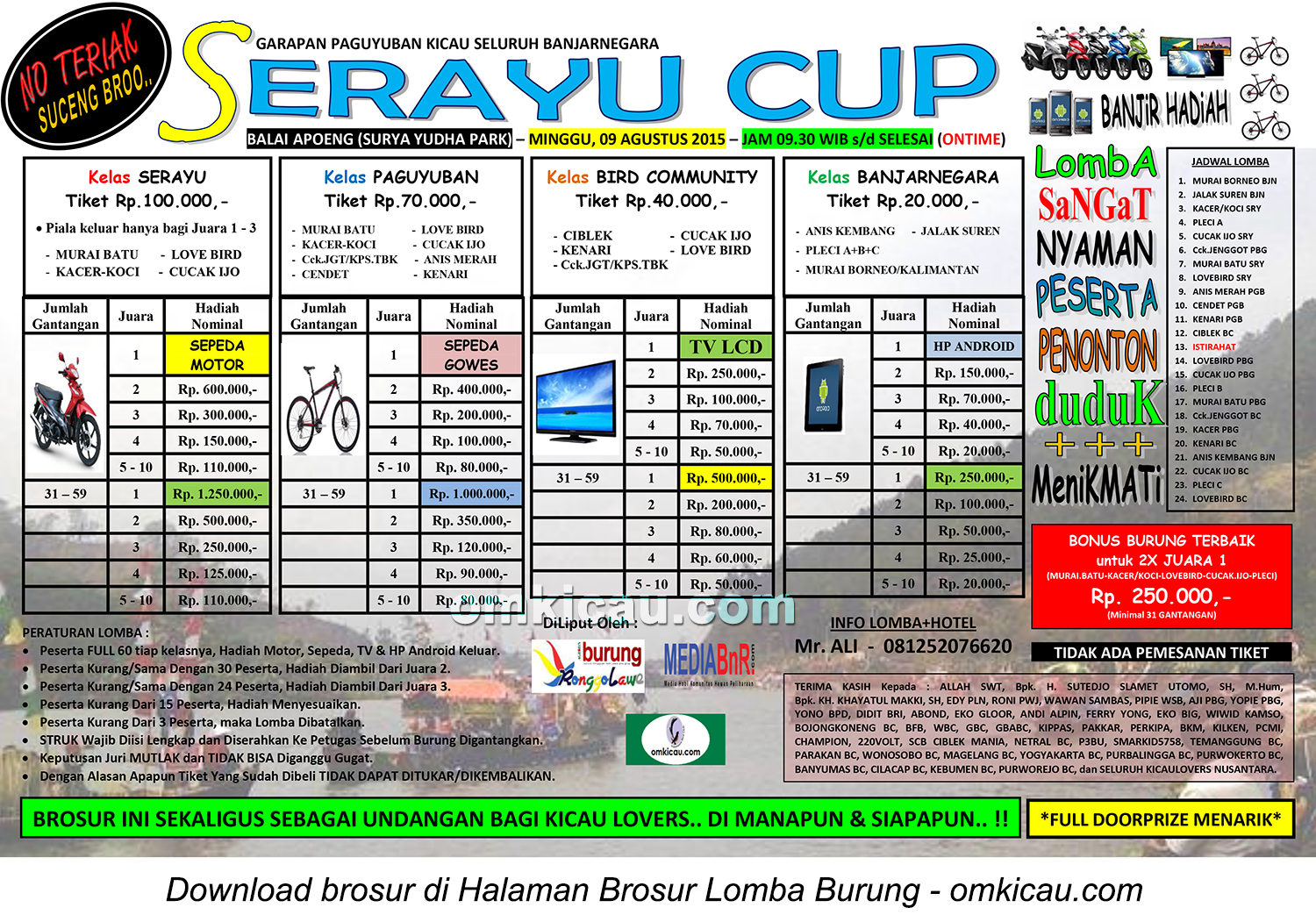 Brosur Lomba Burung Berkicau Serayu Cup, Banjarnegara, 9 Agustus 2015