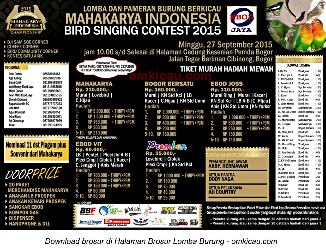 Brosur Lomba Mahakarya Indonesia Bird Singing Contest, Bogor, 27 September 2015