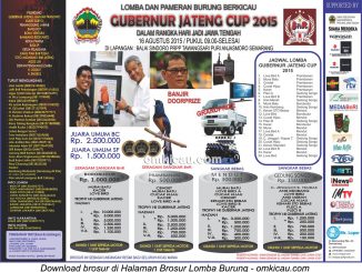 Brosur revisi Lomba Burung Berkicau Gubernur Jateng Cup, Semarang, 16 Agustus 2015