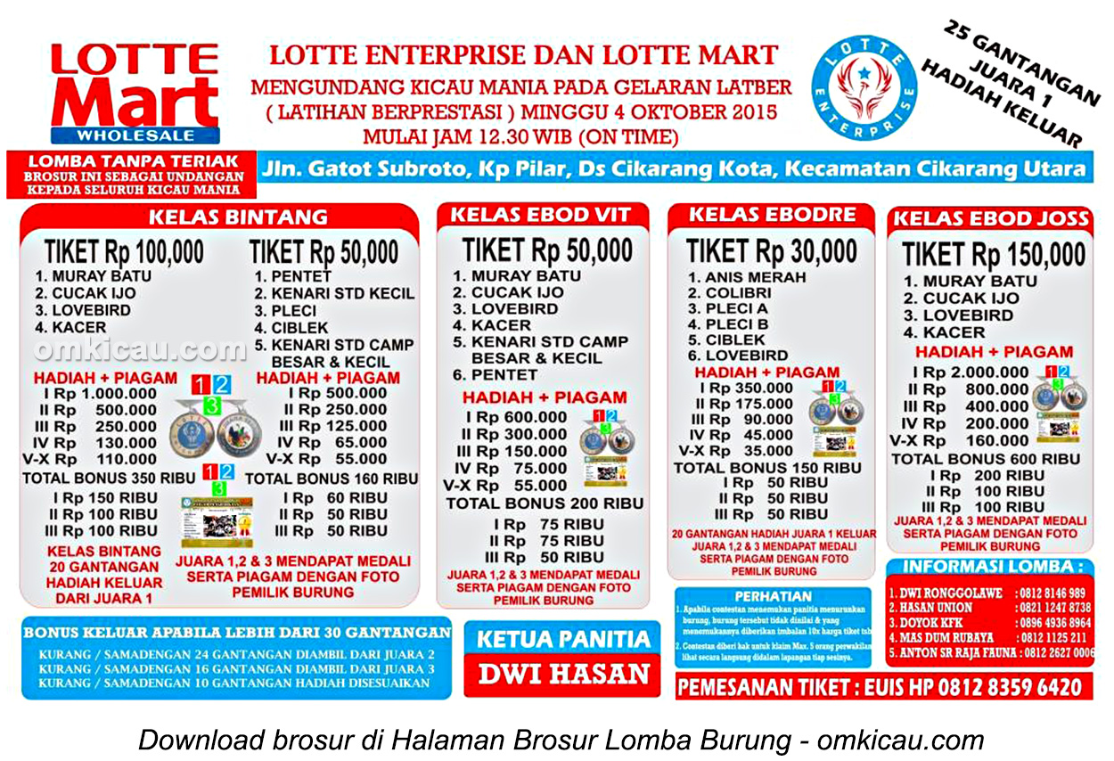 Brosur Latber Burung Berkicau Lotte Enterprise, Cikarang, 4 Oktober 2015