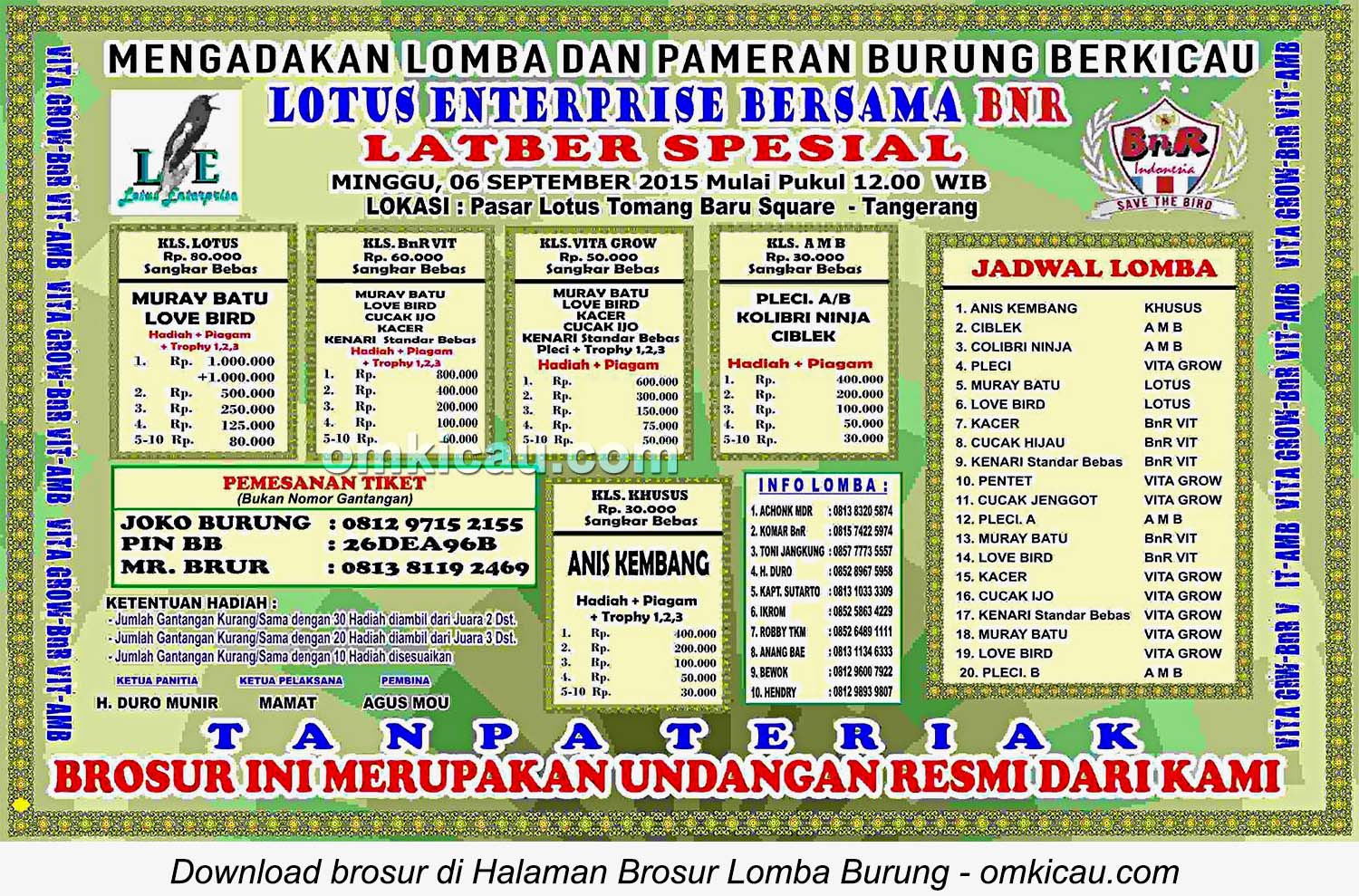 Brosur Latber Spesial Lotus Enterprise Bersama BnR, Tangerang, 6 September 2015