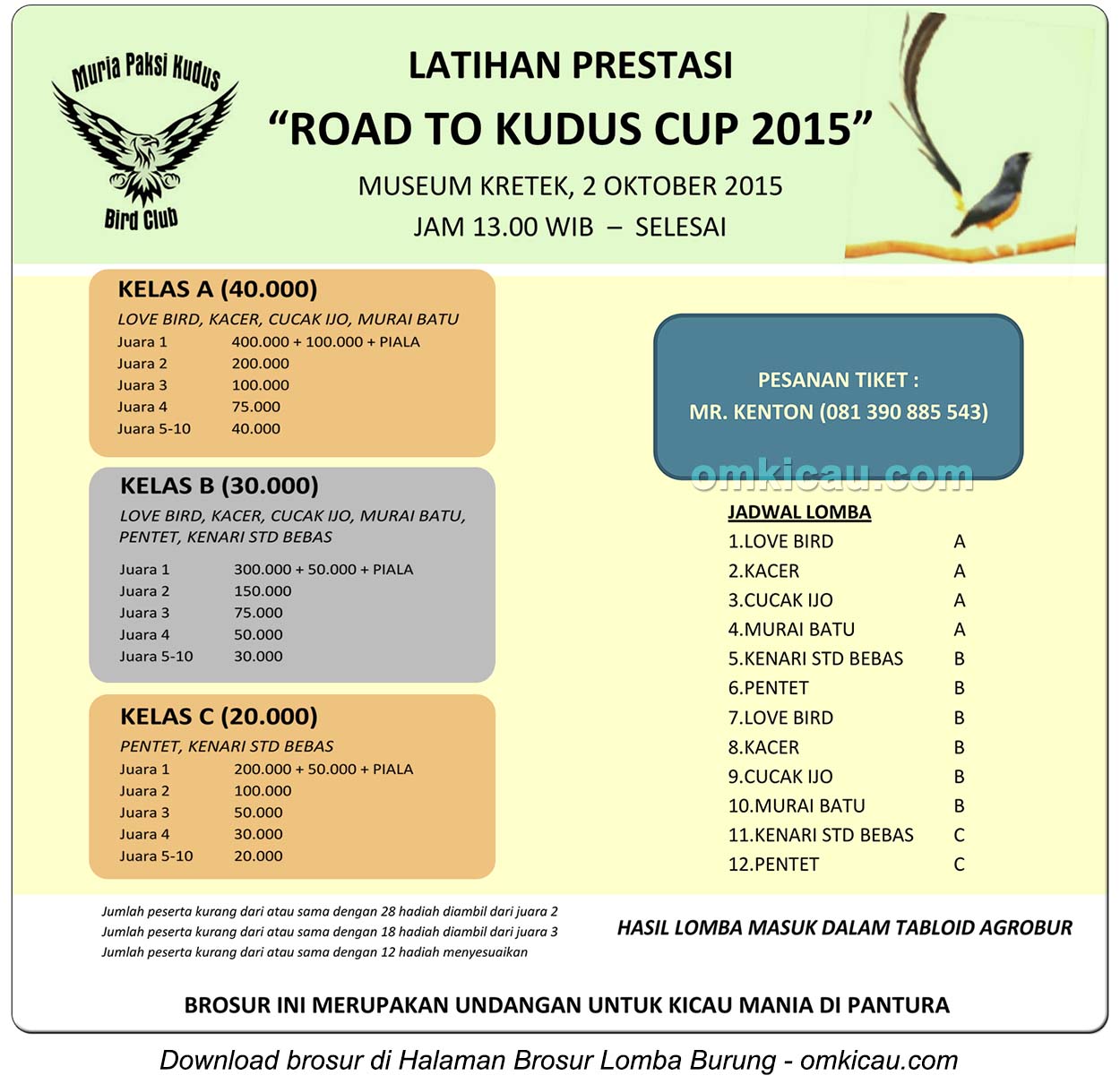 Brosur Latpres Burung Berkicau Road to Kudus Cup, 2 Oktober 2015