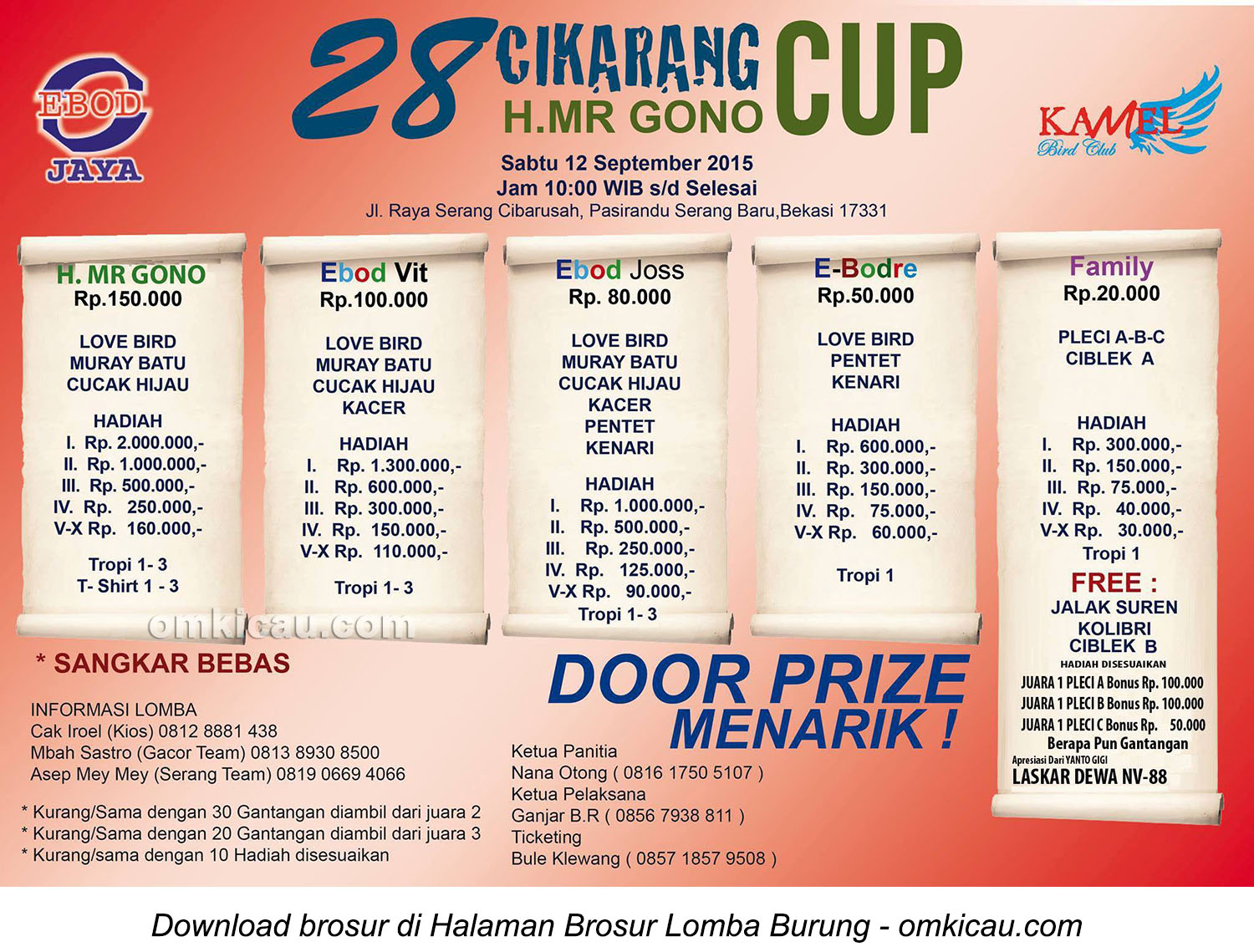 Brosur Lomba Burung Berkicau 28 Cikarang Cup, Bekasi, 12 September 2015
