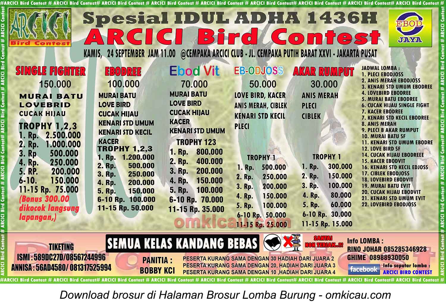 Brosur Lomba Burung Berkicau Arcici Spesial Idul Adha, Jakarta, 24 September 2015