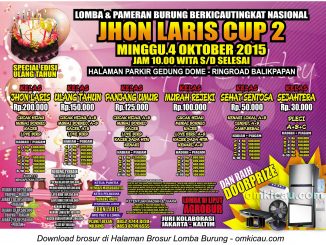 Brosur Lomba Burung Berkicau Jhon Laris Cup 2, Balikpapan, 4 Oktober 2015