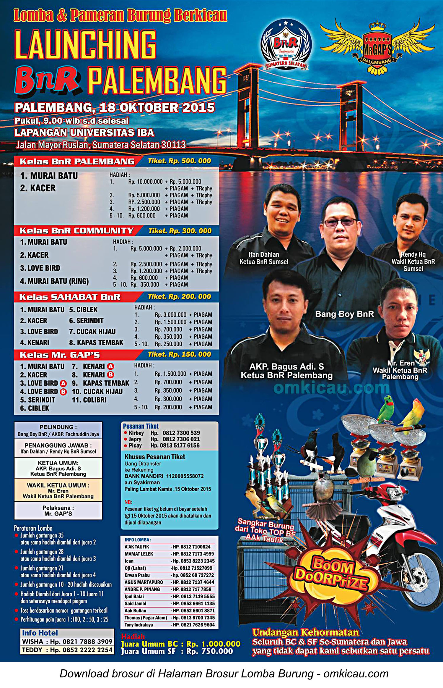 Brosur Lomba Burung Berkicau Launching BnR Palembang, 18 Oktober 2015