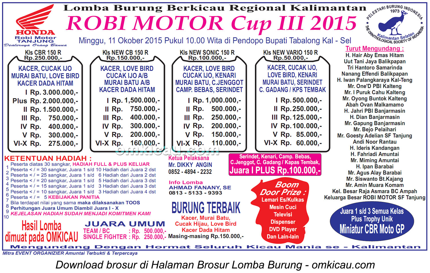 Brosur Lomba Burung Berkicau Robi Motor Cup III, Tabalong, 11 Oktober 2015