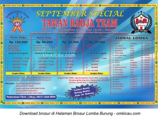 Brosur Lomba Burung Berkicau September Special Taman Radja Team, Jakarta, 19 September 2015
