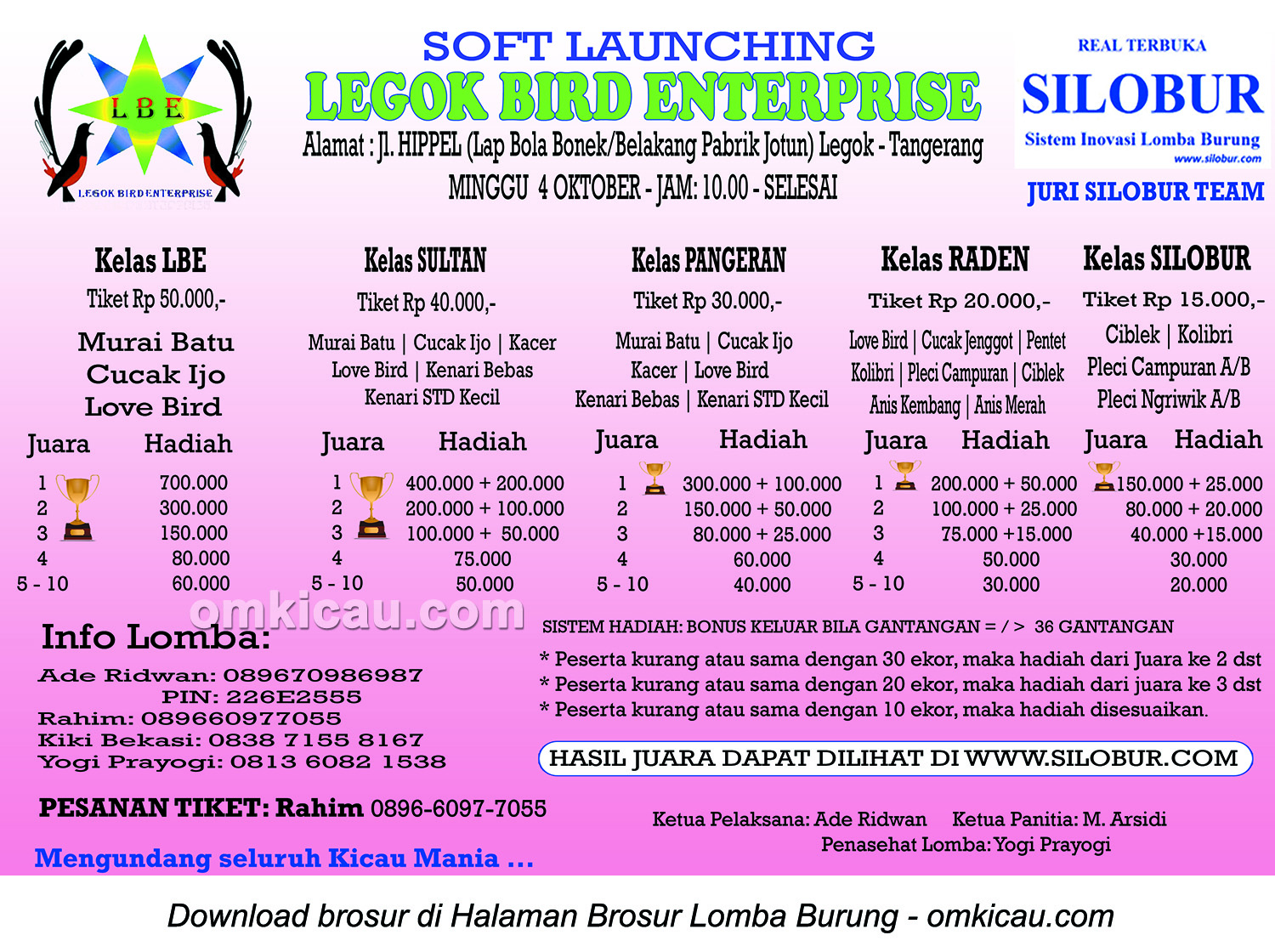 Brosur Lomba Burung Berkicau Soft Launching LGE, Tangerang, 4 Oktober 2015