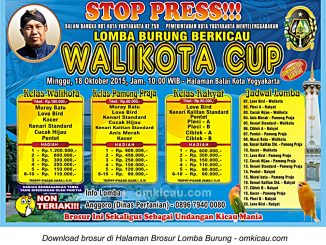 Brosur Lomba Burung Berkicau Wali Kota Cup, Jogja, 18 Oktober 2015