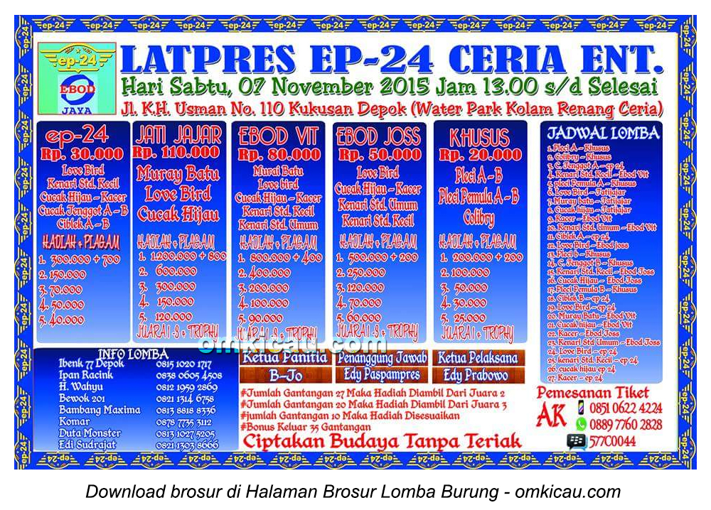 Brosur Latpres Burung Berkicau EP-24 Ceria Enterprise, Depok, 7 November 2015