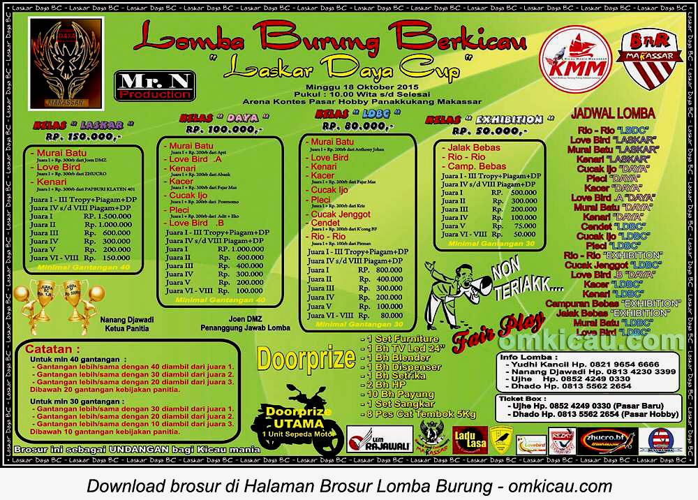 Brosur Lomba Berkicau Laskar Daya Cup, Makassar, 18 Oktober 2015