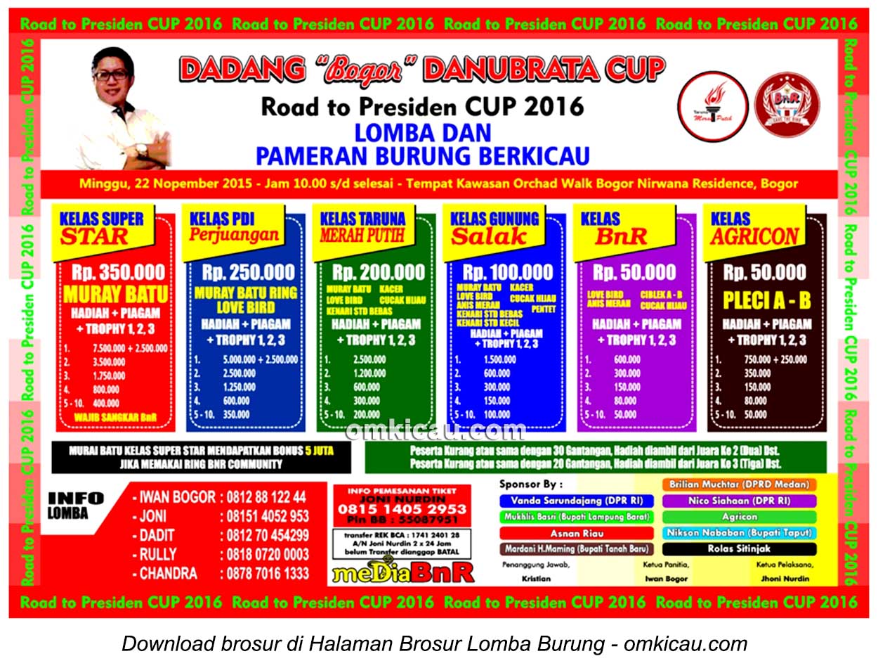 Brosur Lomba Burung Berkicau Dadang Danubrata Cup, Bogor, Minggu 22 November 2015