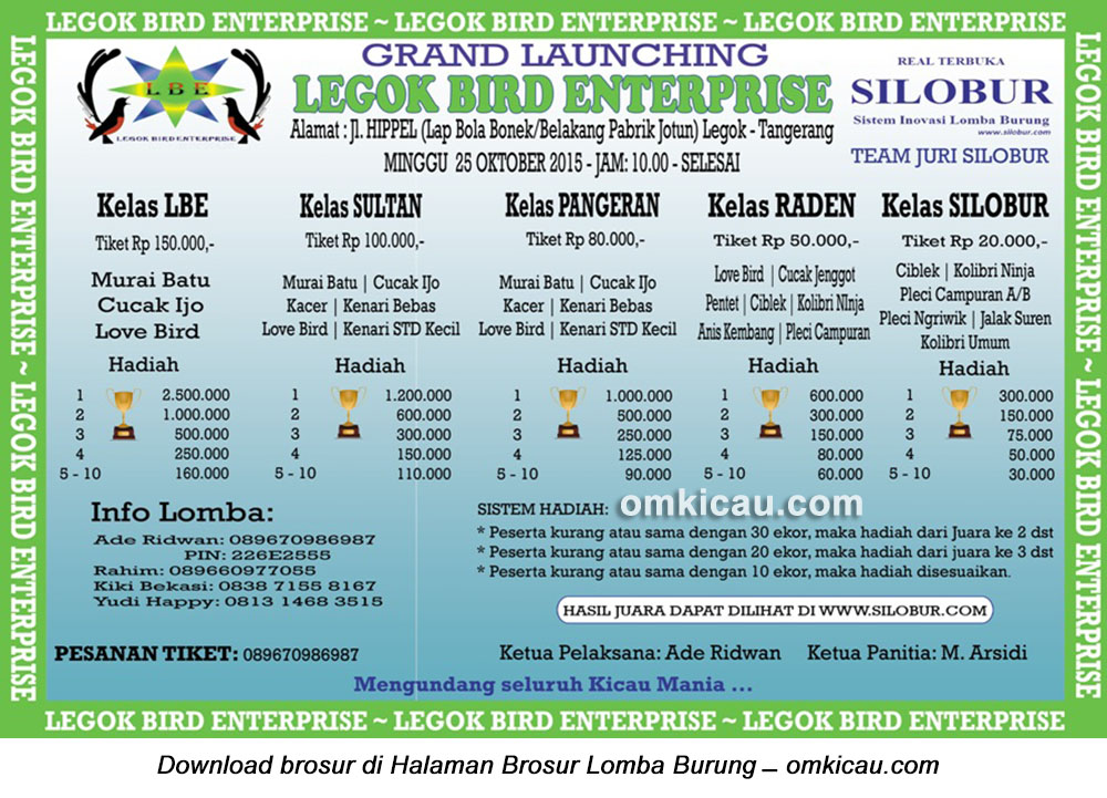 Brosur Lomba Burung Berkicau Grand Launching LBE, Tangerang, 25 Oktober 2015