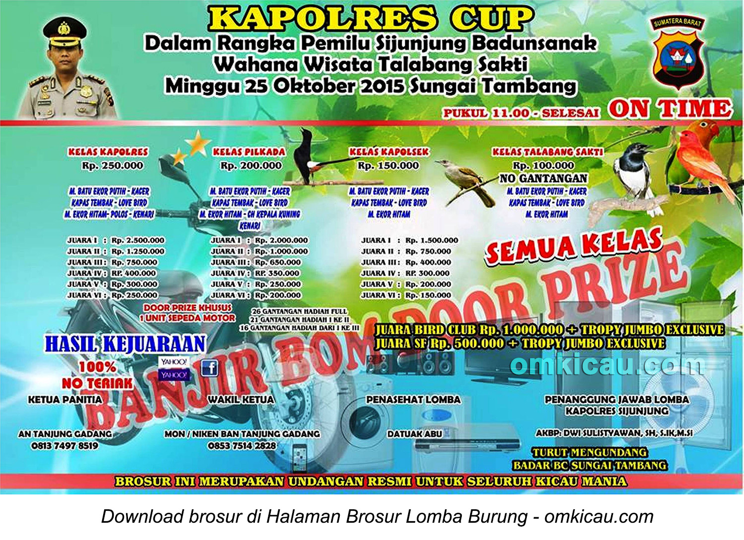 Brosur Lomba Burung Berkicau Kapolres Cup, Sijunjung, 25 Oktober 2015
