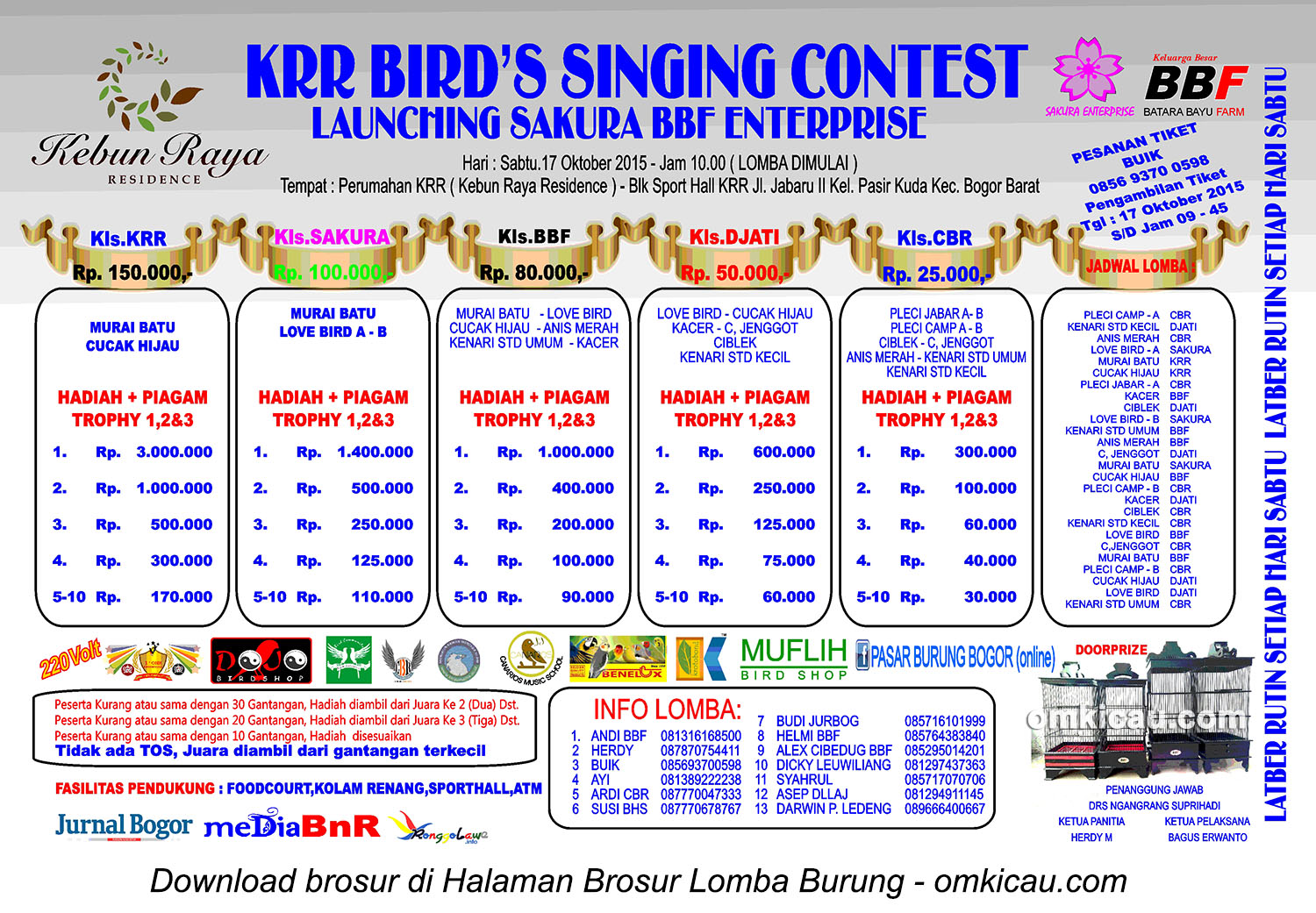Brosur Lomba Burung Berkicau Launching Sakura BBF Enterprise, Bogor, Sabtu 17 Oktober 2015