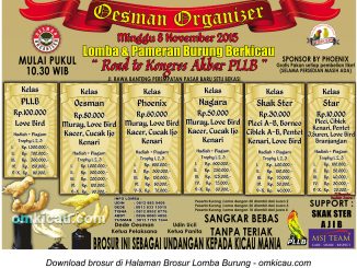 Brosur Lomba Burung Berkicau Road to Kongres Akbar PLLB - Oesman Organizer, Bekasi, 8 November 2015
