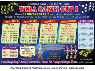 Brosur Lomba Burung Berkicau Wira Sakti Cup I, Jakarta Timur, 15 November 2015