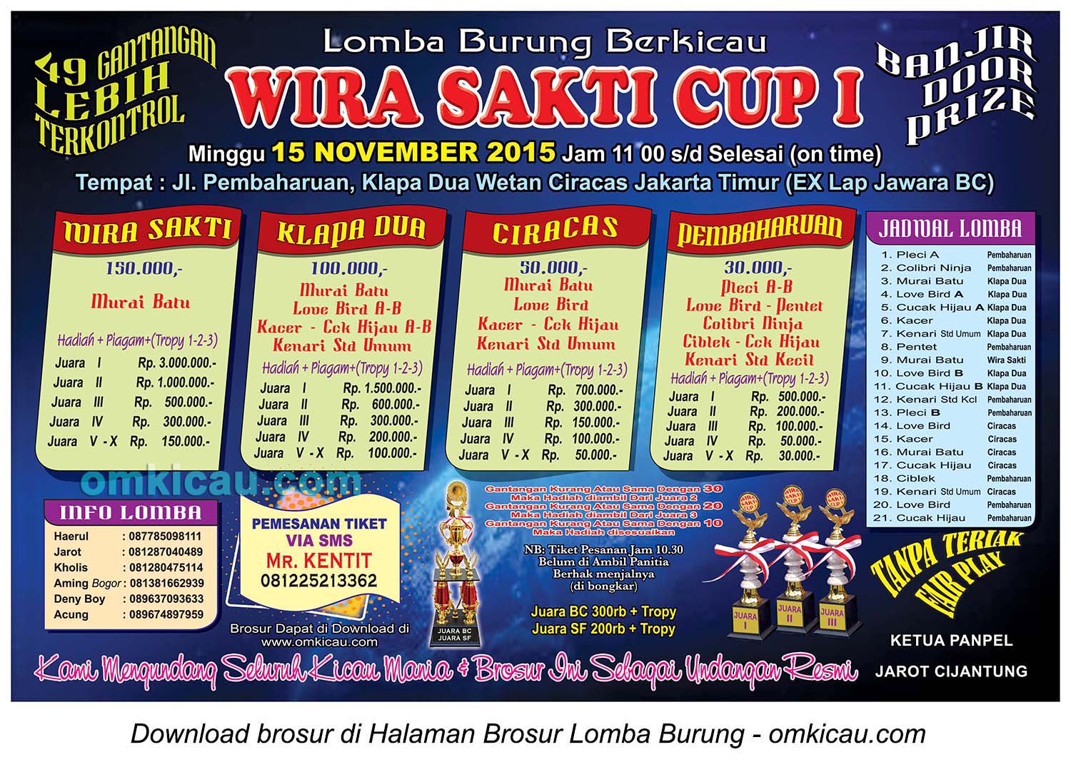 Brosur Lomba Burung Berkicau Wira Sakti Cup I, Jakarta Timur, 15 November 2015