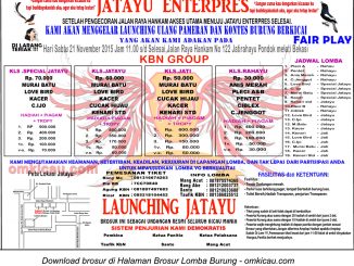 Brosur Lomba Burung Berkicau Launching Ulang Jatayu Enterprise, Bekasi, 21 November 2015