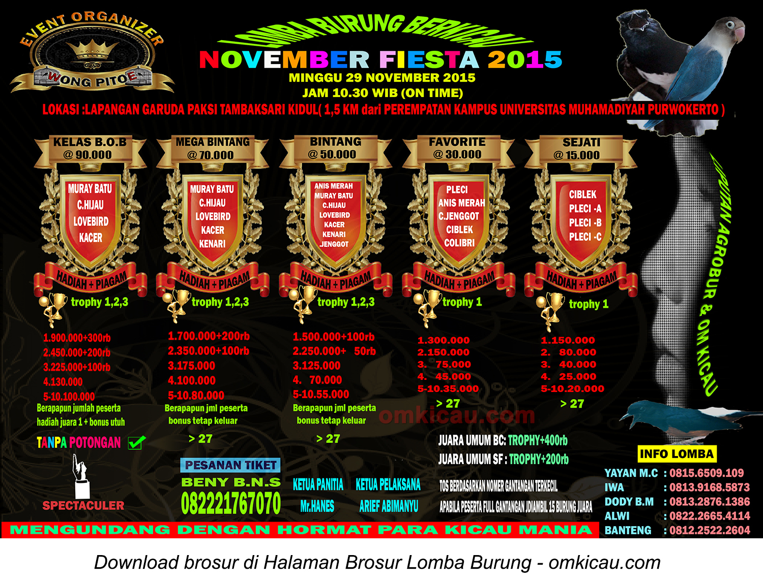 Brosur Lomba Burung Berkicau November Fiesta - Wong Pitoe, Purwokerto, 29 November 2015
