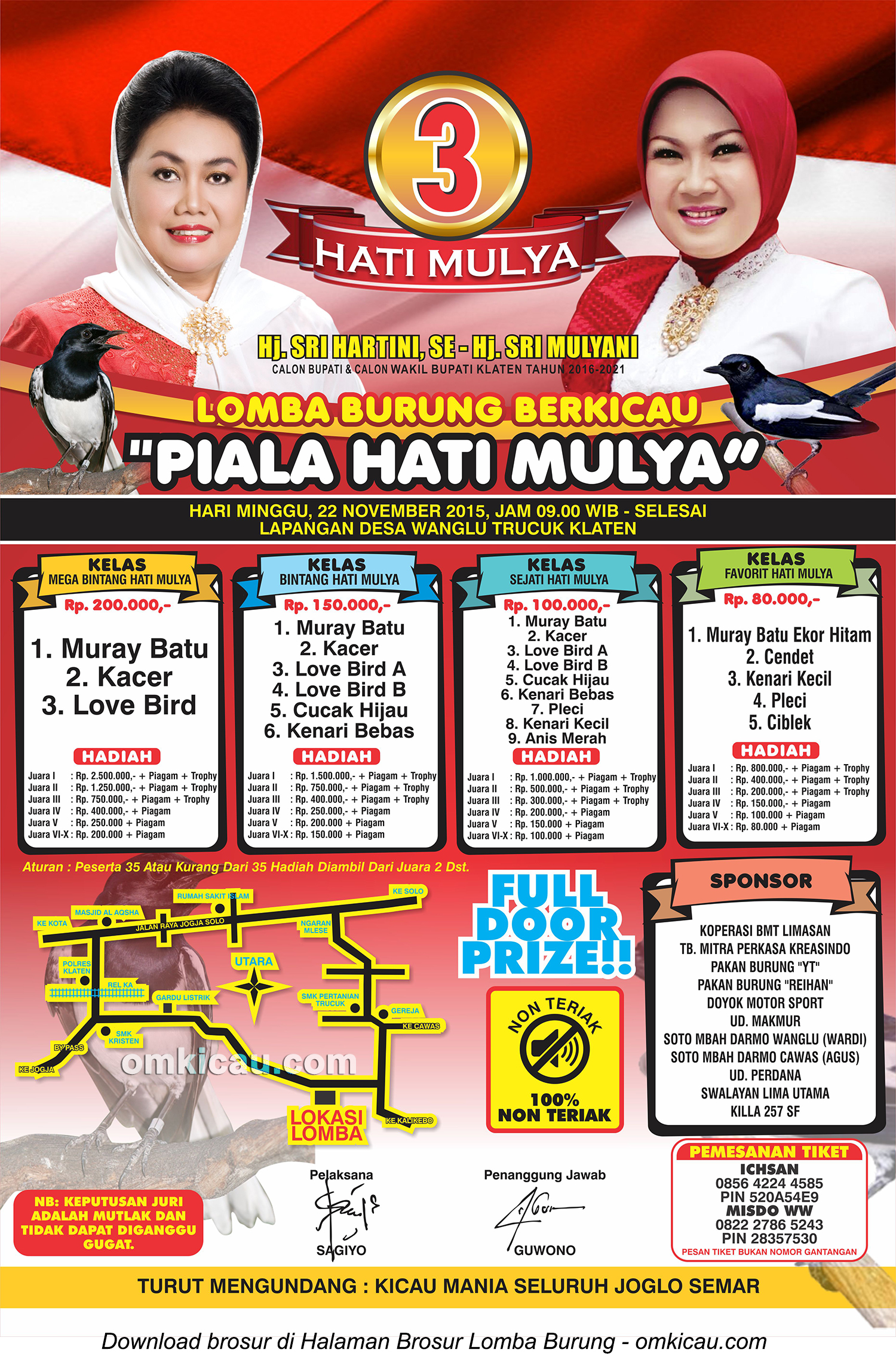 Brosur Lomba Burung Berkicau Piala Hati Mulya, Klaten, 22 November 2015