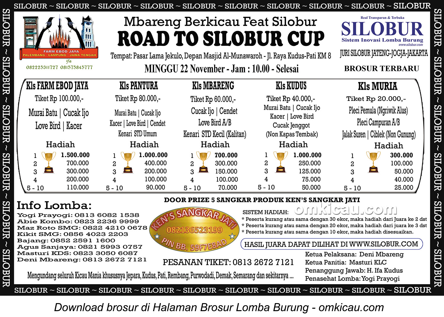 Brosur Lomba Burung Berkicau Road to Silobur Cup, Kudus, 22 November 2015