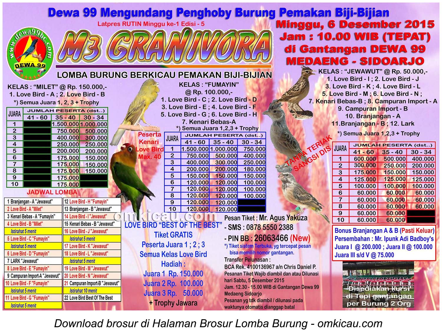 Brosur Lomba Burung Pemakan Bijian M3 Granivora, Sidoarjo, 6 Desember 2015