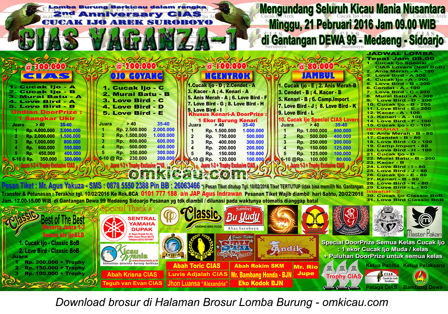 Brosur Lomba Burung Berkicau CIAS Vaganza-1, Sidoarjo, 21 Februari 2016