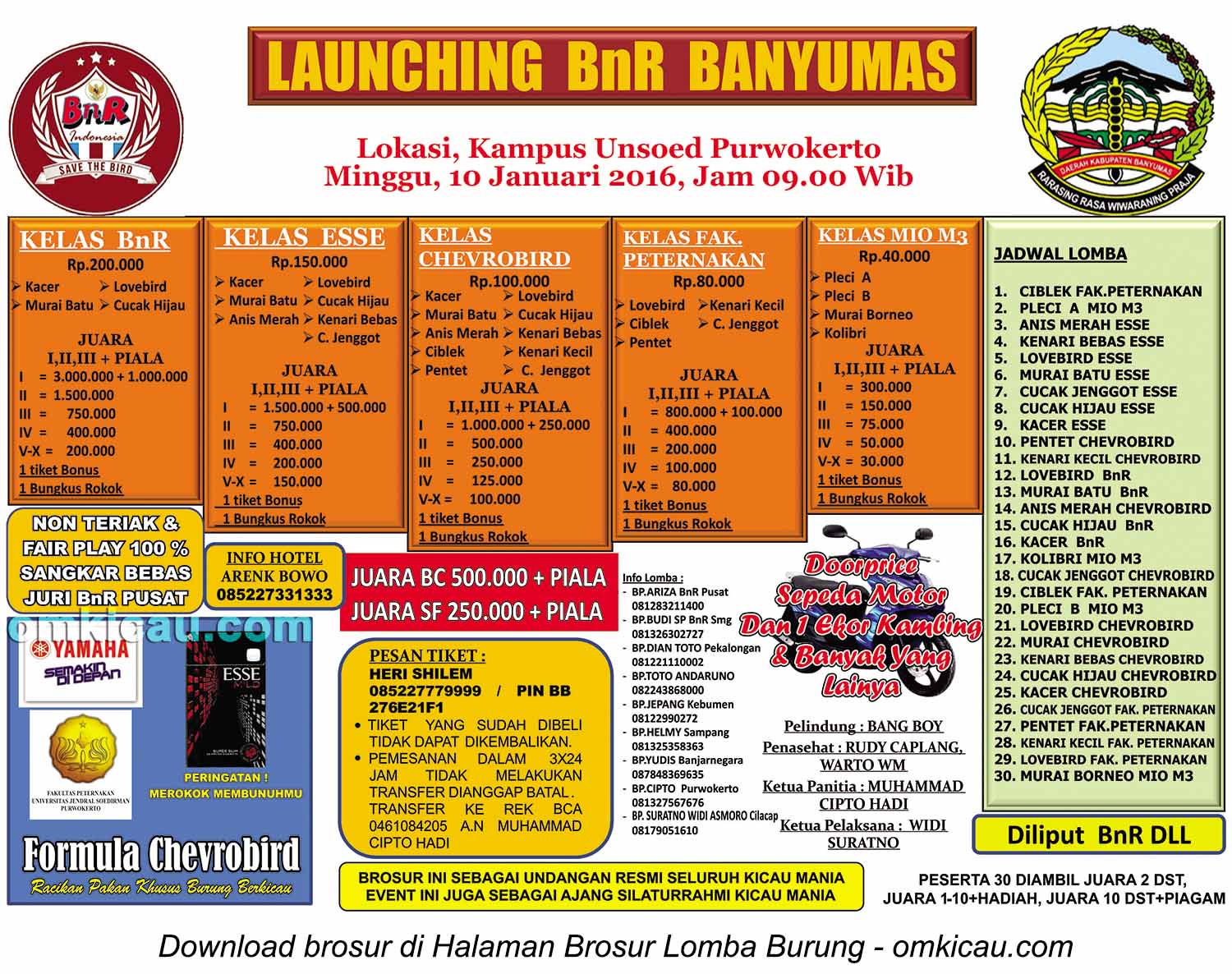 Brosur Lomba Burung Berkicau Launching BnR Banyumas, Purwokerto, 10 Januari 2016