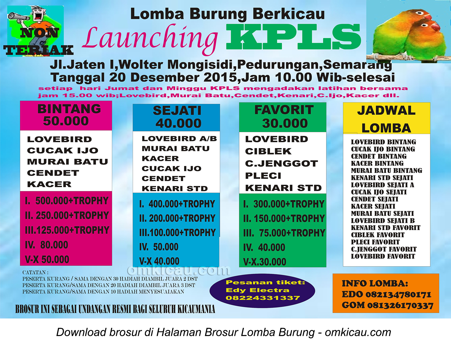 Brosur Lomba Burung Berkicau Launching KPLS, Semarang, 20 Desember 2015
