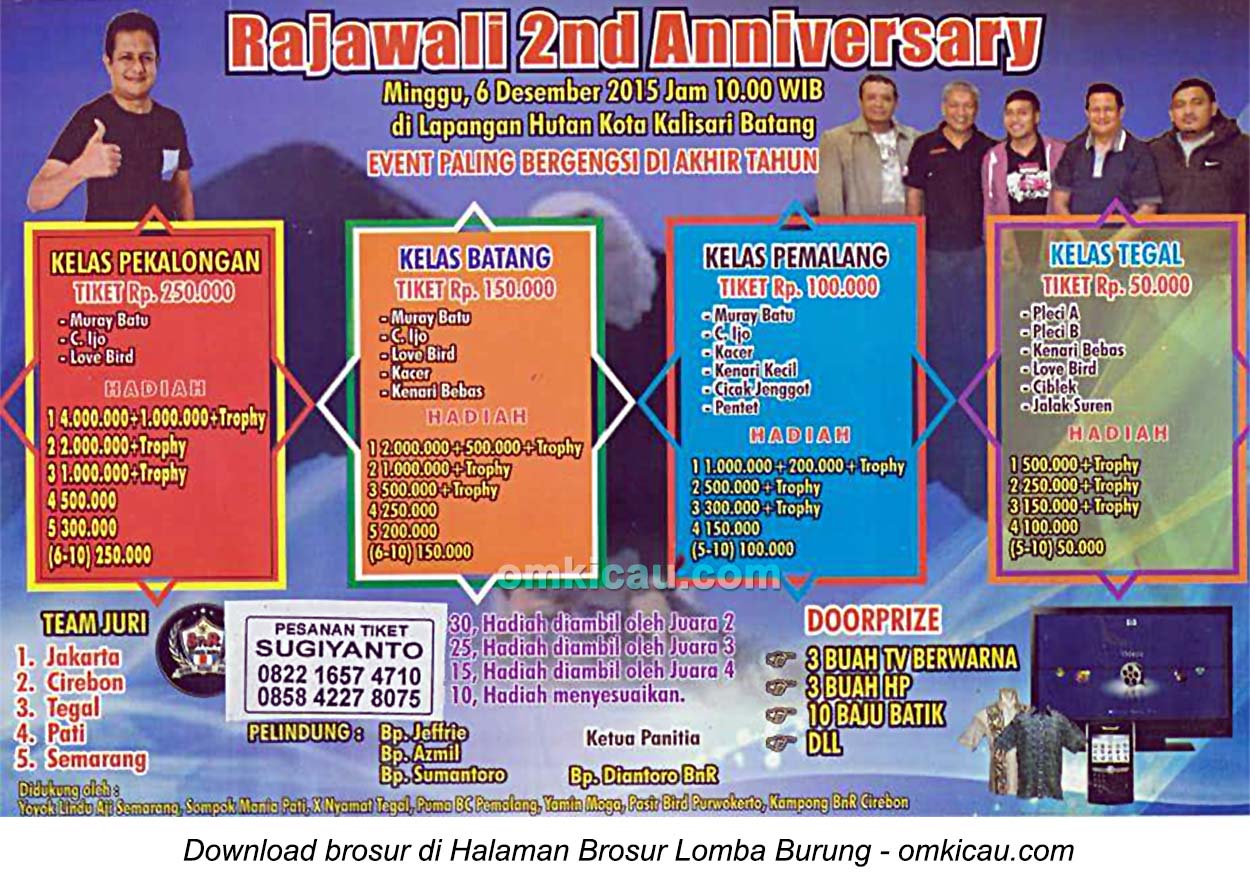 Brosur Lomba Burung Berkicau Rajawali 2nd Anniversary, Batang, 6 Desember 2015