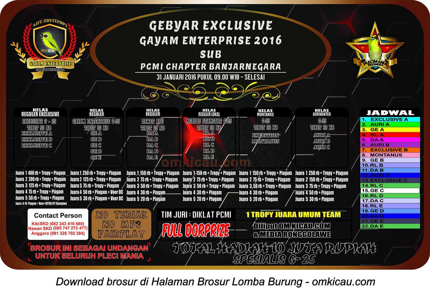 Brosur Kontes Pleci Gebyar Exclusive Gayam Enterprise Sub-PCMI Banjarnegara, 31 Januari 2016