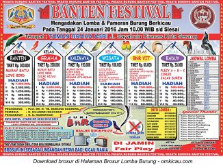 Brosur Lomba Burung Berkicau Banten Festival, Kota Serang, 24 Januari 2016