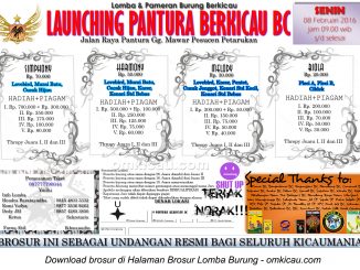 Brosur Lomba Burung Berkicau Launching Pantura Berkicau BC, Pemalang, Senin 8 Februari 2016