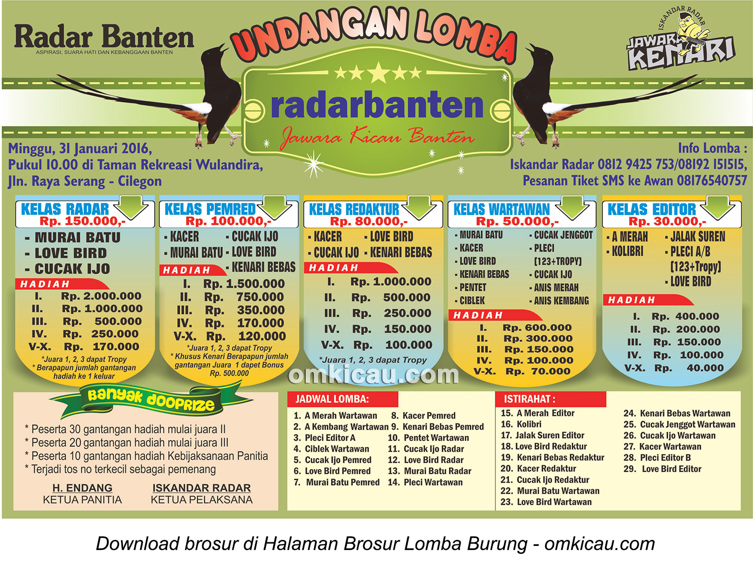 Brosur Lomba Burung Berkicau Radar Banten, Kota Serang, 31 Januari 2016