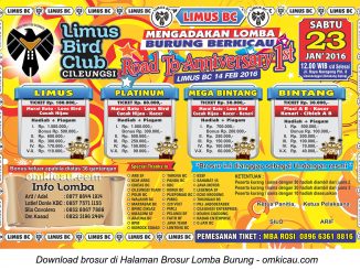 Brosur Lomba Burung Berkicau Road to 1st Anniversary Limus BC, Cileungsi, Sabtu 23 Januari 2016