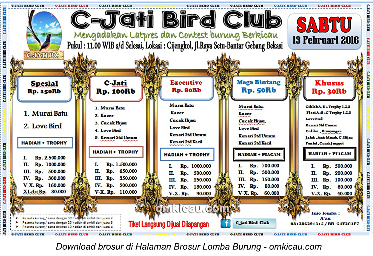Brosur Latpres Burung Berkicau C-Jati Bird Club, Bekasi, 13 Februari 2016