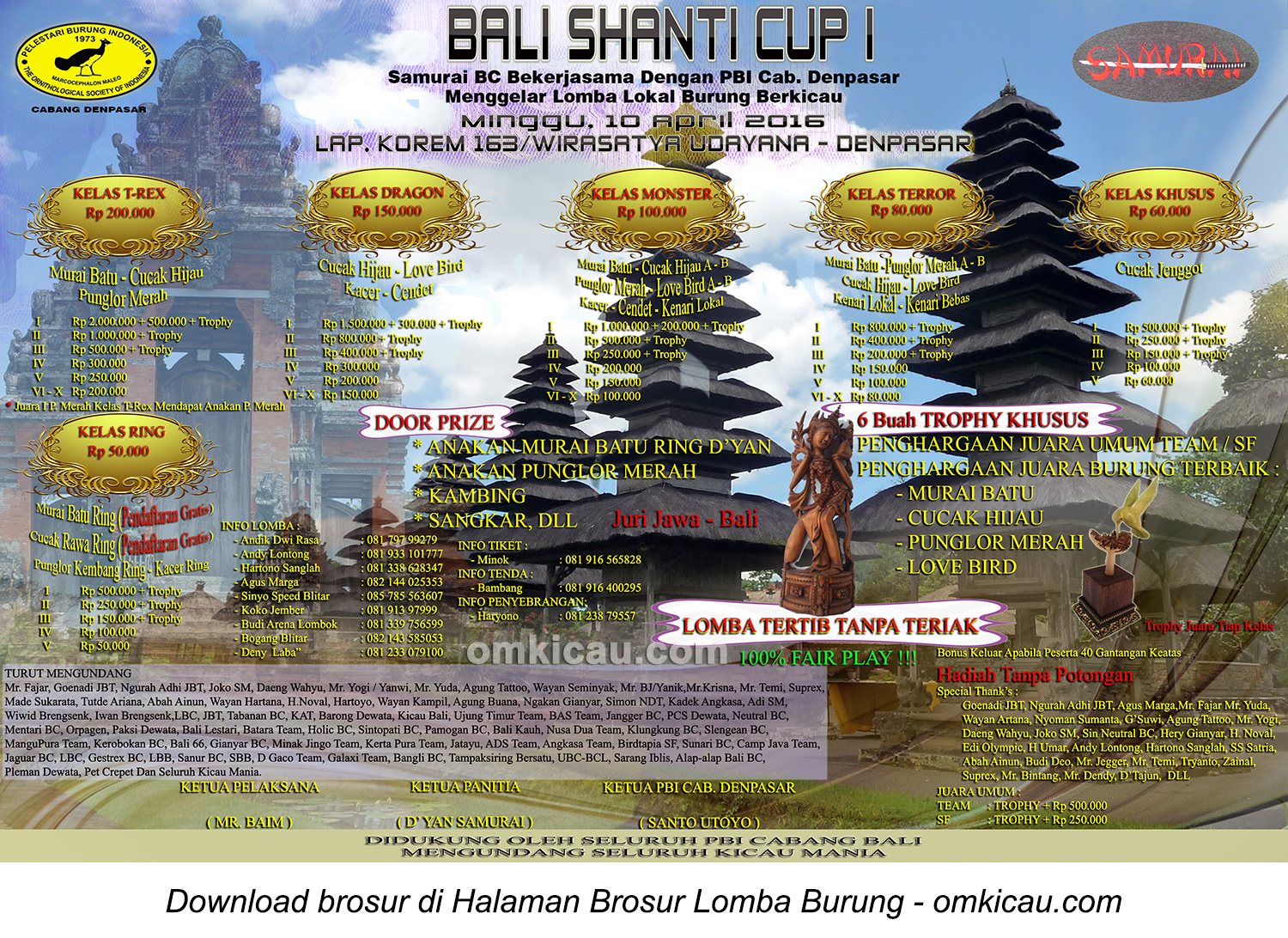 Brosur Lomba Burung Berkicau Bali Shanti Cup I, Denpasar, 10 April 2016
