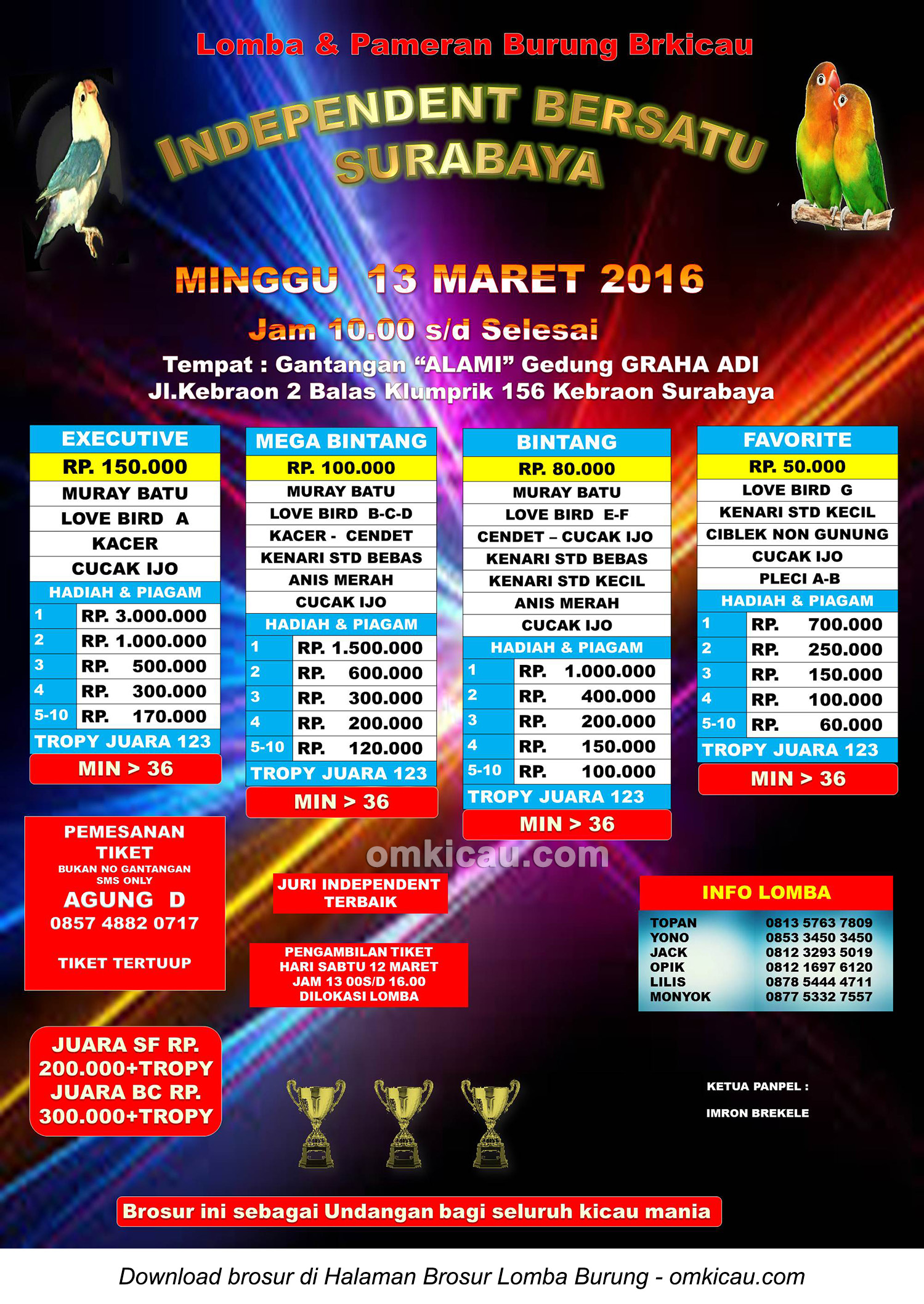 Brosur Lomba Burung Berkicau Independent Bersatu, Surabaya, 13 Maret 2016