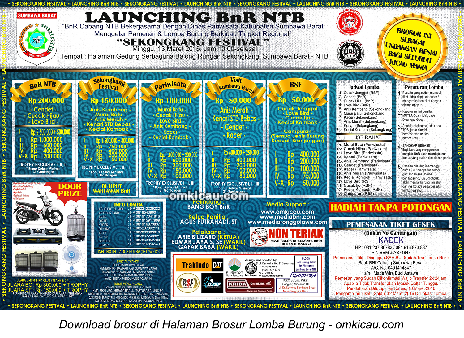 Brosur Lomba Burung Berkicau Launching BnR NTB, Sumbawa Barat, 13 Maret 2016