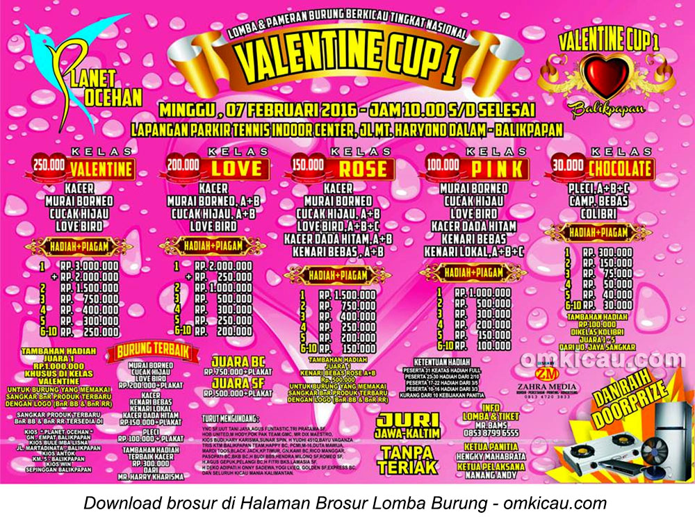 Brosur Lomba Burung Berkicau Valentine Cup, Balikpapan, 7 Februari 2016